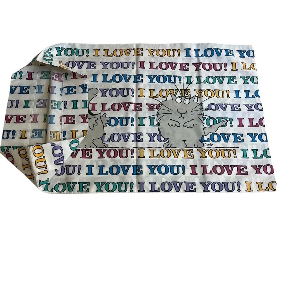 Sandra Boynton VTG Pillowcase I LOVE YOU! Grey Cats Martex 1989